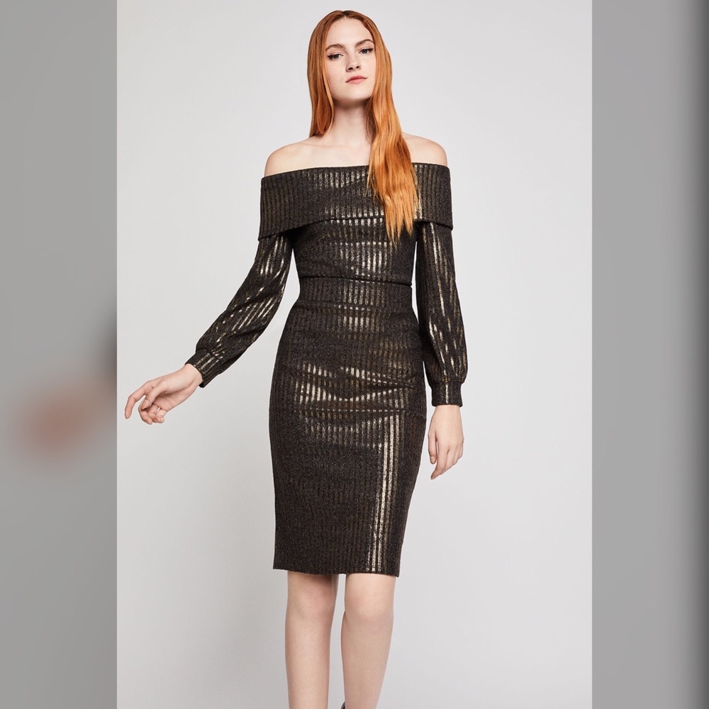BCBG Metallic stripe top with skirt